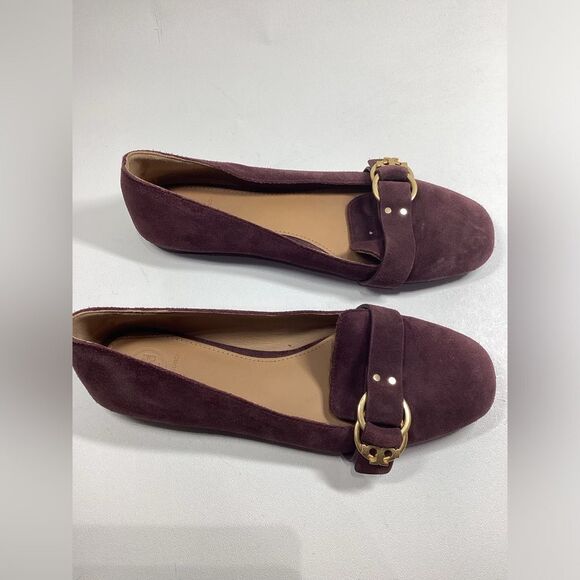 Elegant Tory Burch Burgundy Suede Loafers - Picture 5 of 15
